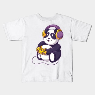 cute animal cartoon panda gaming Kids T-Shirt